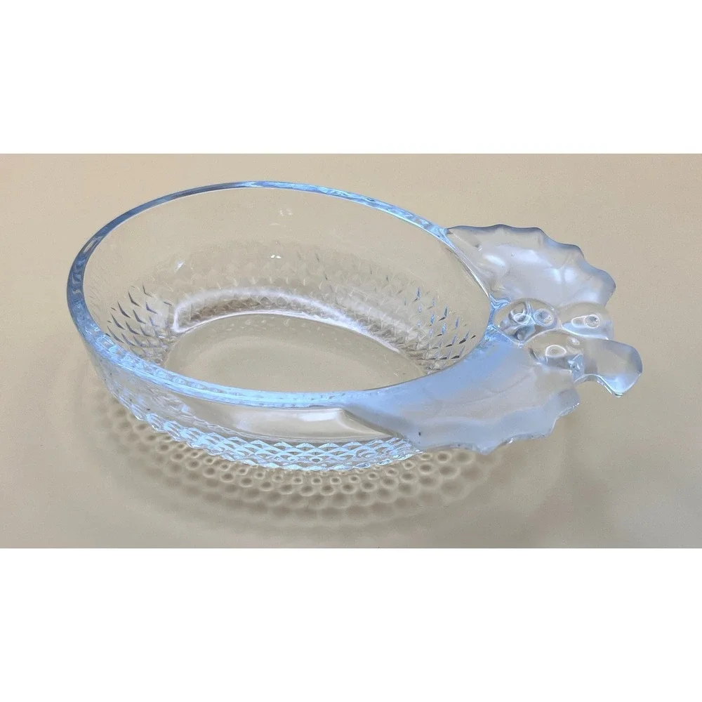 Vtg Mikasa Clear Glass Holly Berry‎ Handle Diamond Point Candy Nut Dish Bowl 6